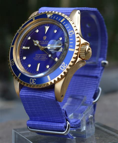 blue rolex submariner on leather strap|Rolex Submariner ceramic curved strap.